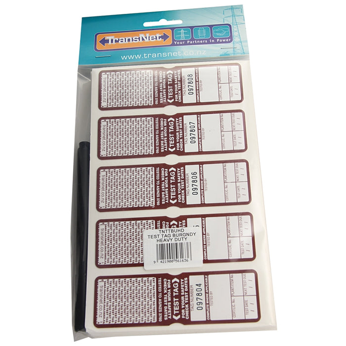 Transnet 100PKT TEST TAG BURGUNDY HEAVY DUTY