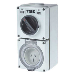 Tradesave  Switched Outlet 3 Pin 15A Flat. IP66. Stainless Steel cover fastening. Heavy DutyIncludes Base