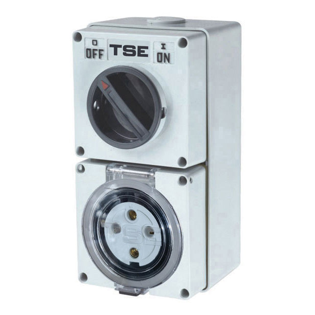 Tradesave  Switched Outlet  4 Pin 10A Round. IP66 Stainless Steel cover fastening. Heavy Duty Includes Base