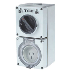 Tradesave  Switched Outlet  4 Pin 50A Round. IP66 Stainless Steel cover fastening. Heavy Duty Includes Base