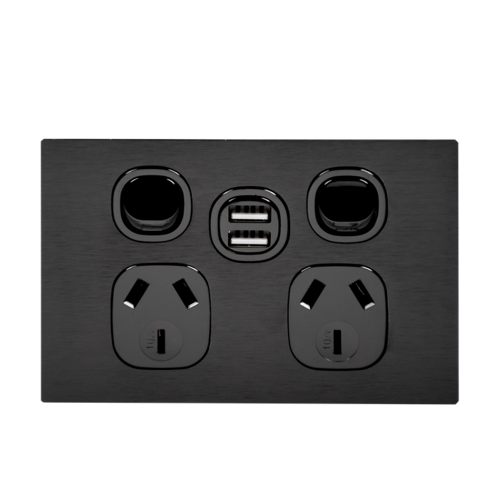 Vynco S/G Urban Power Point Horizontal 2G10A +2USB Black Black Metal