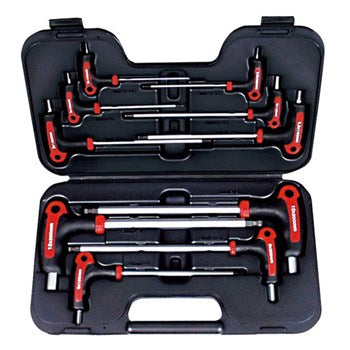 AmPro T22902 T-Handle Hex Wrench Set 10pc - AF - Ball End (5/64',