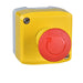 Schneider yellow station - 1 red mushroom head pushbutton 40mm turn to release 2NC