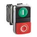 Schneider Harmony XB4, Double-headed push button, metal, 22mm, 1 green flush marked I + 1 red projecting marked O, 1 NO + 1 NC