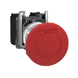 Schneider Harmony XB4, Emergency stop switching off, metal, red mushroom, 40mm, 22mm, trigger latching turn to release, 2 NC