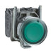 Schneider Harmony XB4, Illuminated push button, metal, flush, green, 22mm, spring return, 230-240 V AC, 1 NO + 1 NC