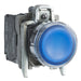 Schneider Harmony XB4, Illuminated push button, metal, flush, blue, 22mm, spring return, 110-120 V AC, 1 NO + 1 NC