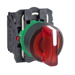 Schneider Harmony XB5, Illuminated selector switch, plastic, red, 22mm, 3 positions, stay put, 24 V AC/DC, 1 NO + 1 NC