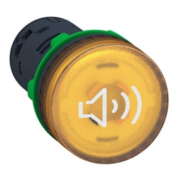 Schneider Harmony XB5, Illuminated buzzer, plastic, yellow, 22mm, continuous or intermittent tone, 110-120 V AC