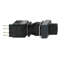 Schneider Complete selector switch, Harmony XB6, black rectangular 16mm 2 position stay put 1 NO