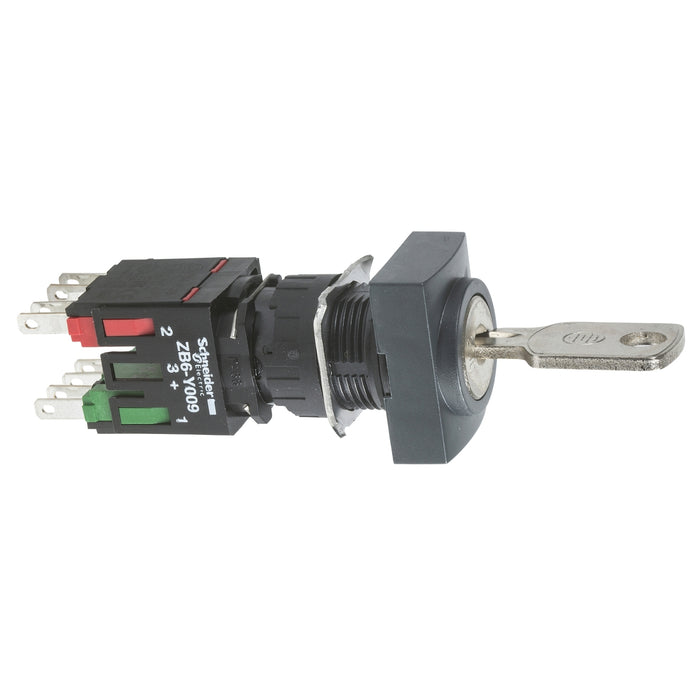 Schneider Complete selector switch, Harmony XB6, black rectang 16mm 2 position stay put 1NO+1NC 200