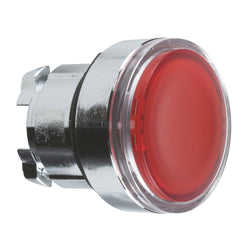 Schneider Harmony XB4, Illuminated push button head, metal, flush, red, 22mm, spring return, integral LED, for insertion legend, unmarked