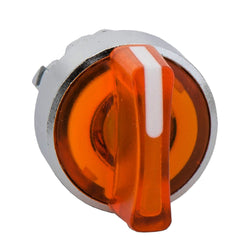 Schneider Harmony XB4, Illuminated selector switch head, metal, orange, 22mm, integral LED, 3 positions, spring return to center