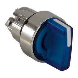 Schneider Harmony XB4, Illuminated selector switch head, metal, blue, 22mm, integral LED, 3 positions, spring return to center