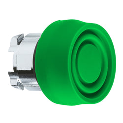 Schneider Harmony XB4, Push button head, metal, flush, green, 22mm, spring return, coloured boot, unmarked