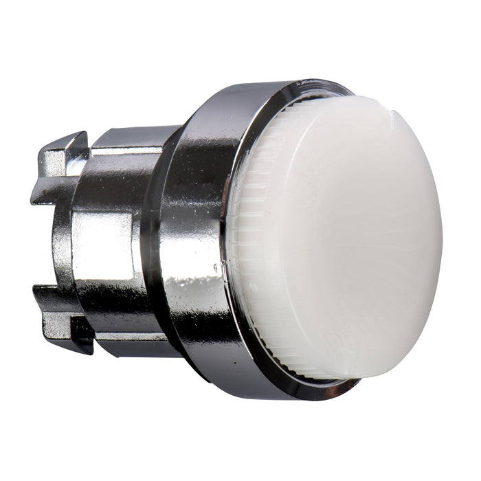 Schneider Harmony XB4, Illuminated push button head, metal, projecting, white, 22mm, spring return, plain lens integral LED