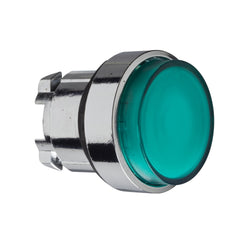 Schneider Harmony XB4, Illuminated push button head, metal, projecting, green, 22mm, spring return, plain lens integral LED