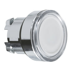 Schneider Harmony XB4, Illuminated push button head, metal, flush, white, 22mm, spring return, plain lens for BA9s bulb