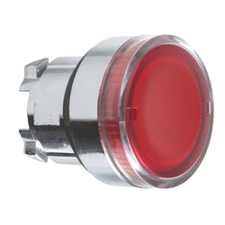 Schneider Harmony XB4, Illuminated push button head, metal, flush, red, 22mm, spring return, plain lens for BA9s bulb