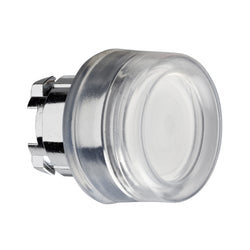 Schneider Harmony XB4, Illuminated push button head, metal, flush, white, 22mm, spring return, plain lens integral LED, clear boot