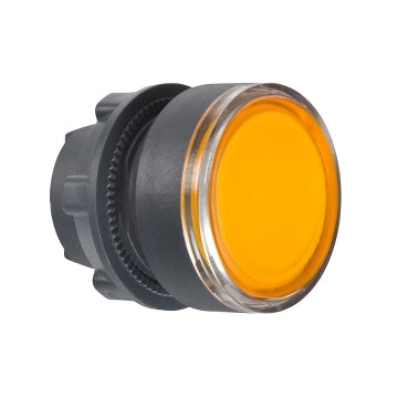 Schneider Harmony XB5, Illuminated push button head, plastic, flush, orange, 22mm, push-push, integral LED,