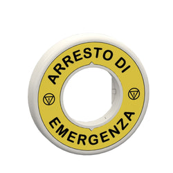 Schneider ILL. RING 120V 1 RED FIXED LED TEXT ARRESTO DI EMERGENZA WITH LOGO YELLOW LABEL